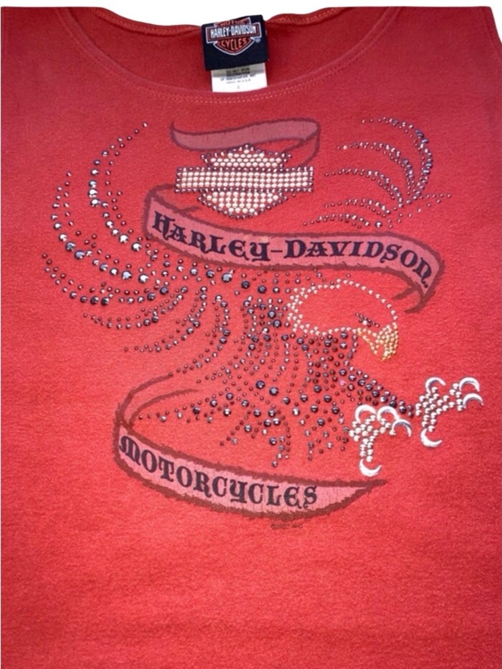 HARLEY-DAVIDSON | Rhinestone Eagle Tank Top | Orange | Size L - Picture 3 of 15